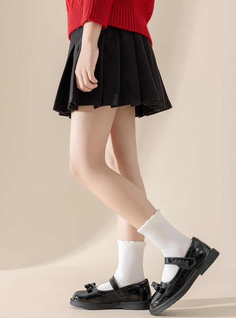 6 Pair Girls White Dressy Textured Short Socks Scallop Top Design