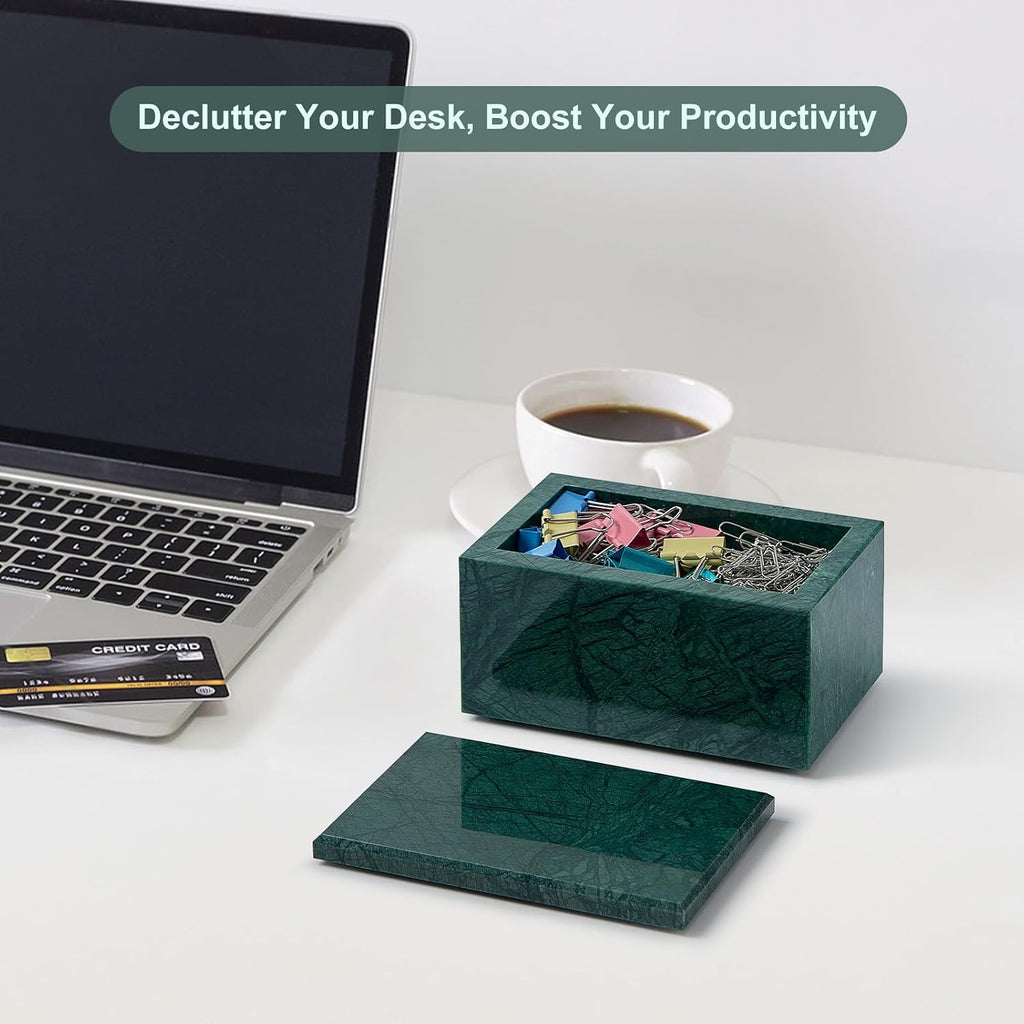 Natural Marble Storage Box with Lid, Rectangular Organizer for Jewelry