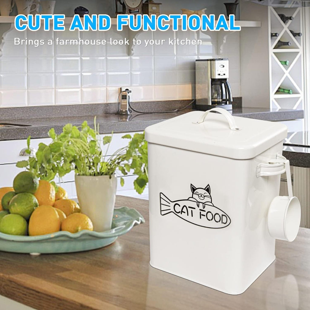 Dog and Cat Food Storage Container, Farmhouse Pet Food Containers with Lid and Dry Food Scoop, Durable Airtight Great