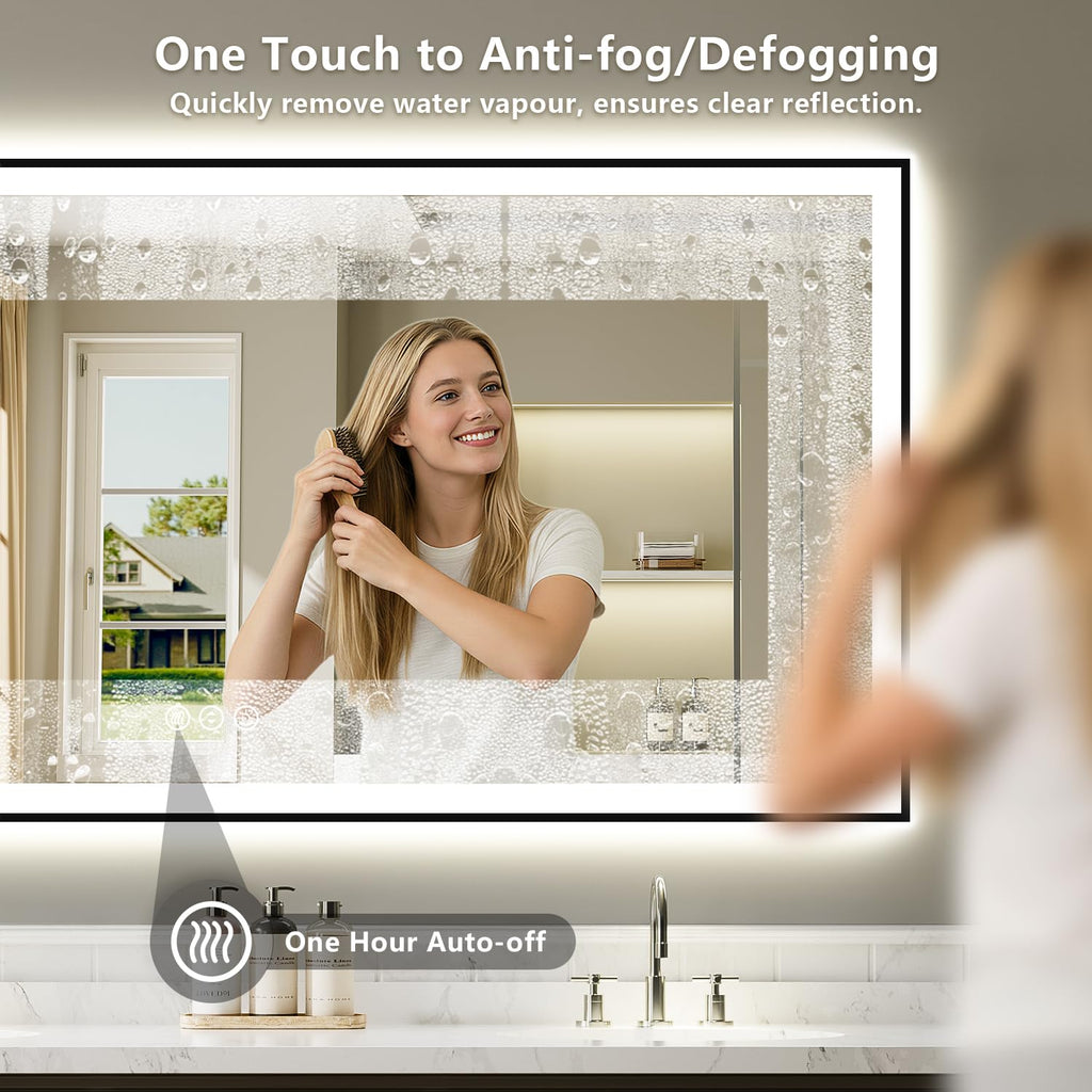 72x36 LED Bathroom Mirror with Lights, Black Framed Lighted Mirror