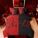 King and Queen Crown Bed in a Bag King Comforter Set 7 Pieces,Her King and His Queen Bedding Set,Romantic Valentine's