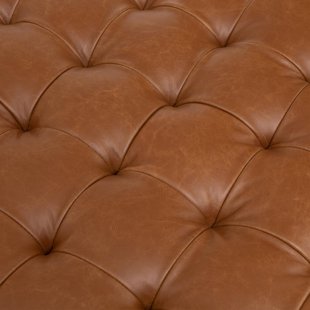 Modern Genuine Leather Round Coffee Table, 30'' Farmhouse Ottoman, Large Vintage Genuine Leather Coffee Tables with