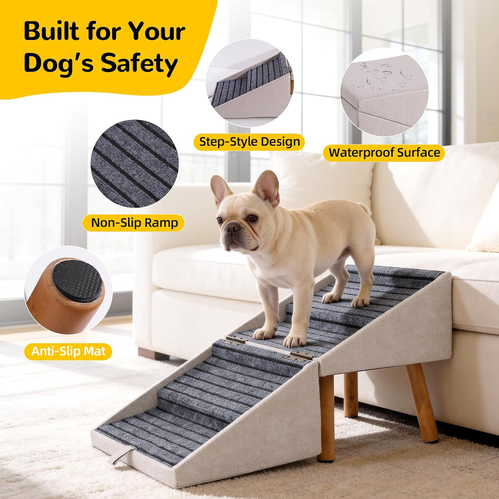 Dog Stairs for Small Dogs, 2-in-1 Dog Safety Ramp and Ottoman, 17.13" H