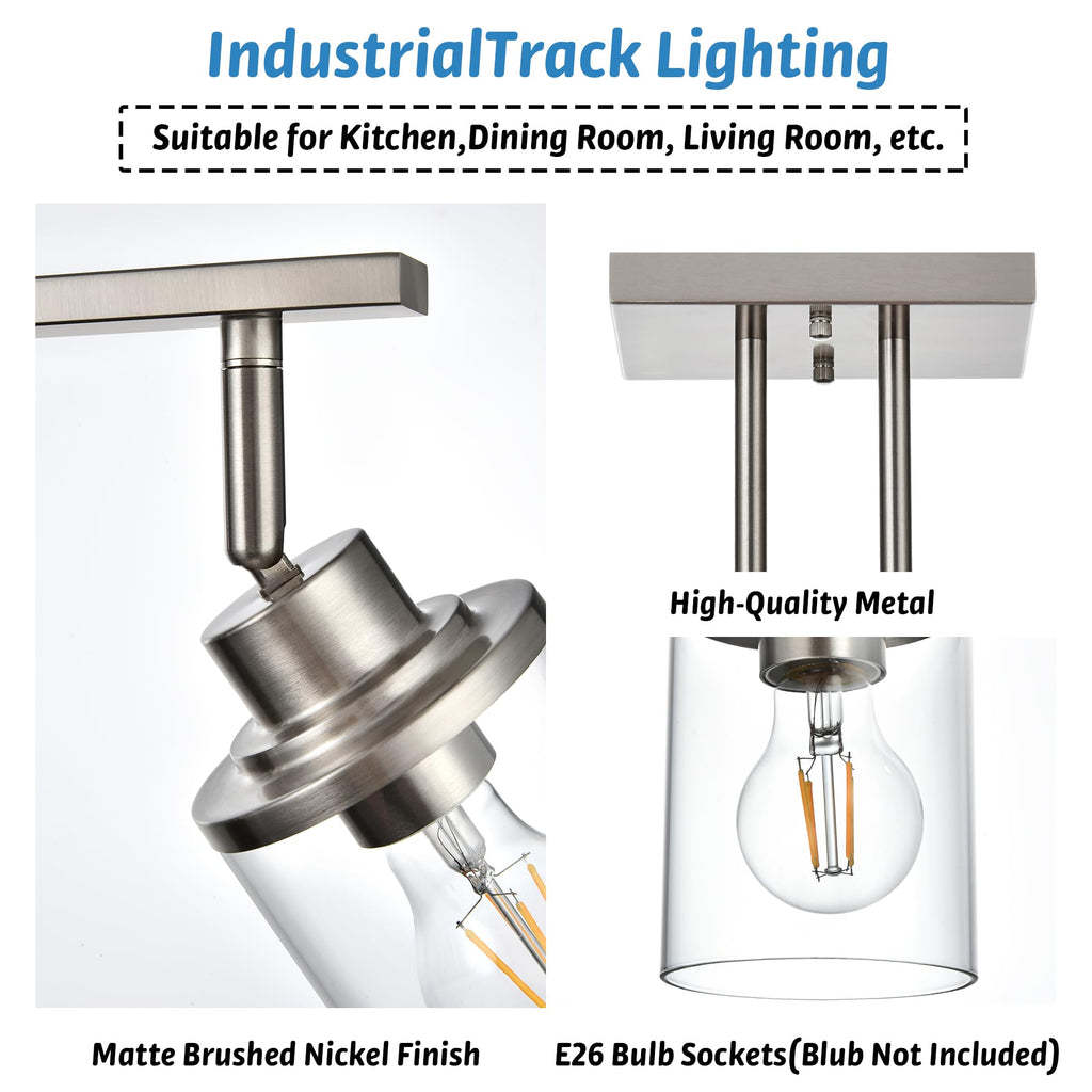 Track Lighting Fixtures 3 Light Directional Ceiling Lights with Adjustable Track Heads, Brushed Nickel Bathroom