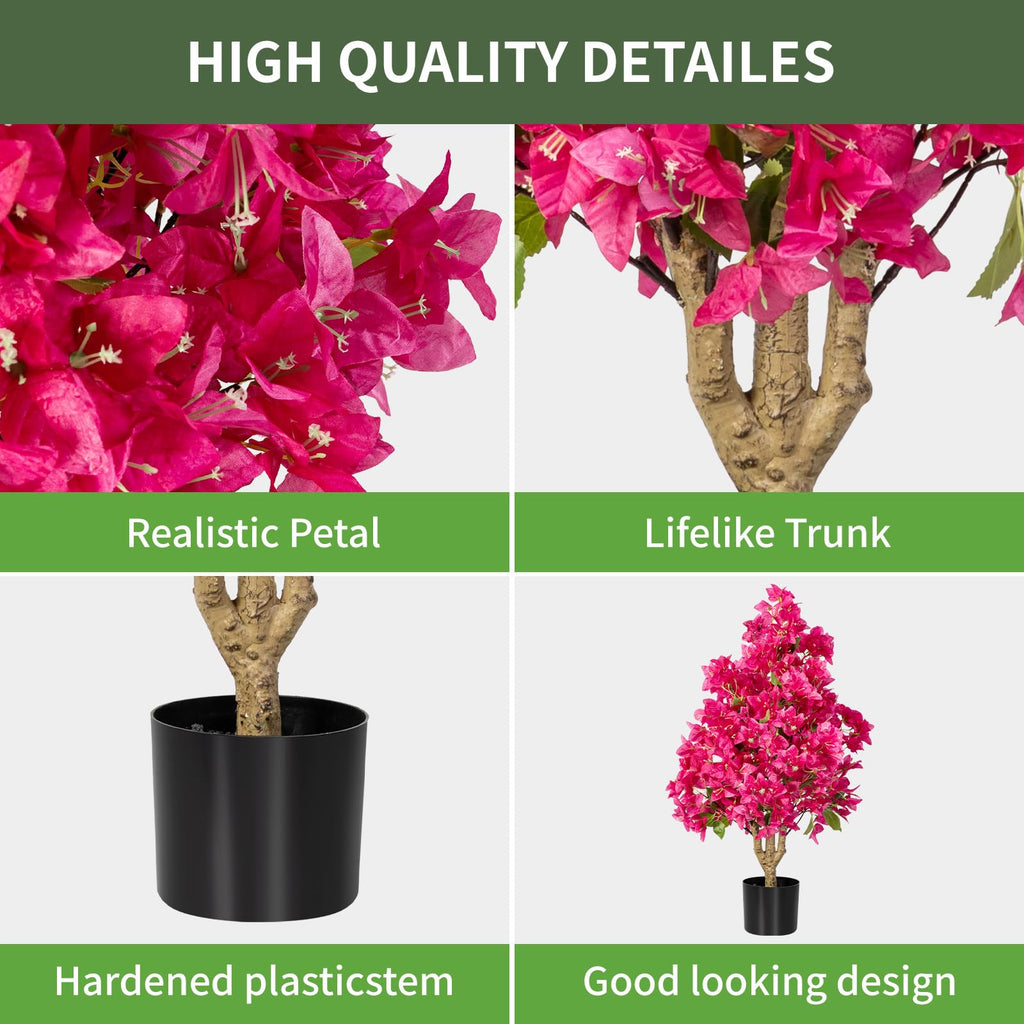 2Pack Artificial Bougainvillea Tree, Faux Silk Floral Tree Bougainvillea Plant with Flowers, Faux UV Resistant Shurbs