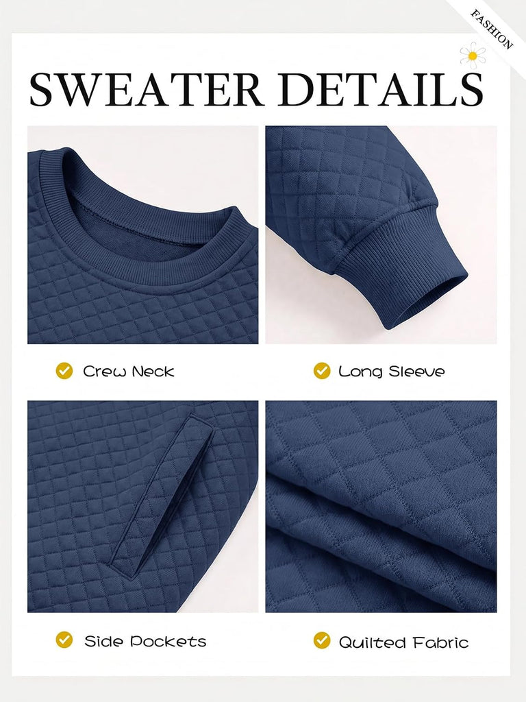 Boys Quilted Sweatshirts Kids Fashion Crewneck Long Sleeve Pullover Clothes with Pockets