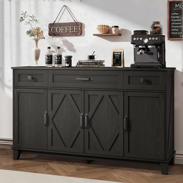 55" Farmhouse Buffet Cabinet, Coffee Bar Cabinet with Drawers, Black