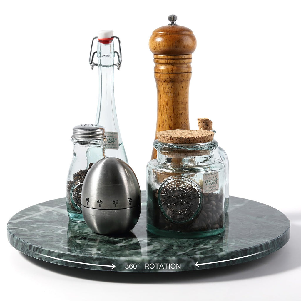 12" Marble Lazy Susan Turntable - 100% Natural Stone Round Serving Tray with Silent Spinning, Revolving Cake Stand &