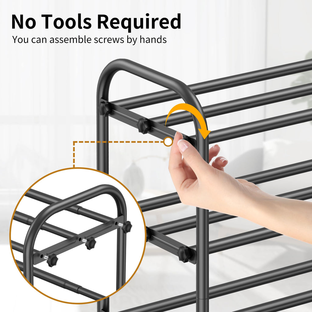 5-Tier Metal Expandable Shoe Rack for Closet and Entryway, Black