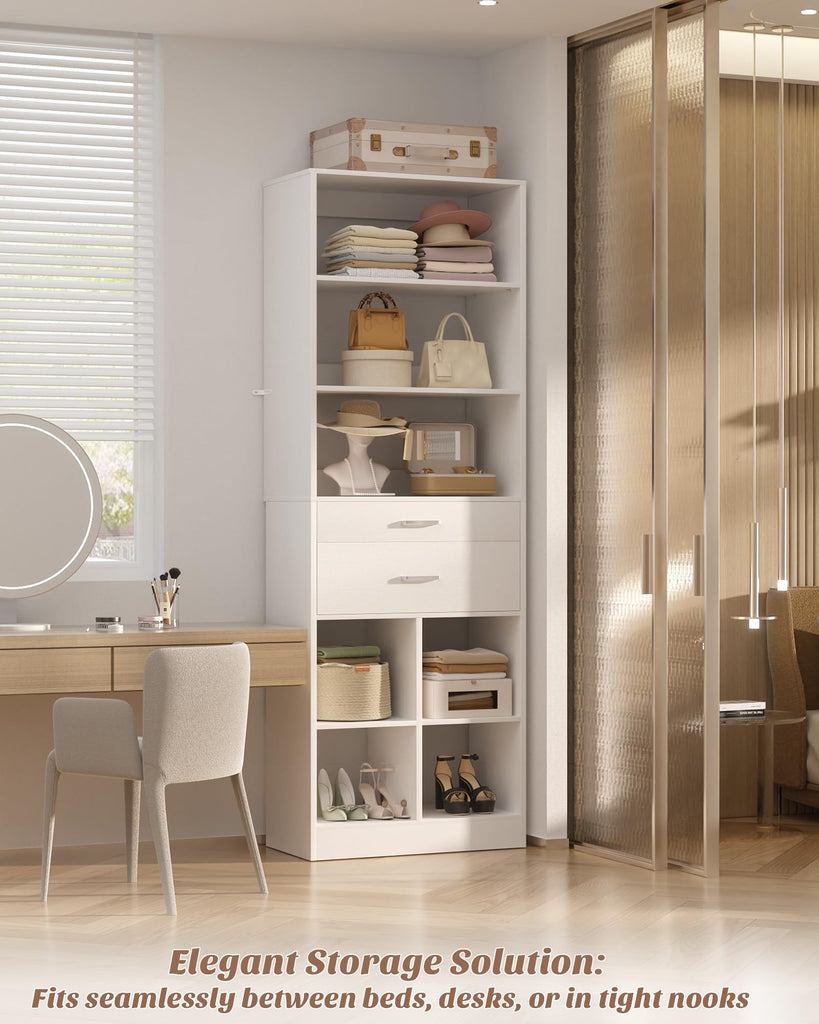 22" Closet System with Drawers, Small Closet Organizer for Walk in Closet, Wardrobe Storage Unit with Storage and