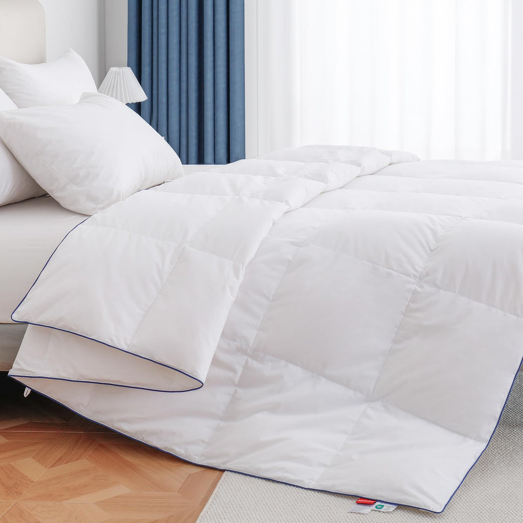 Lightweight Goose Down Fiber Comforter Queen Size, Breathable Summer Duvet Insert, Fluffy Down Blanket for Hot