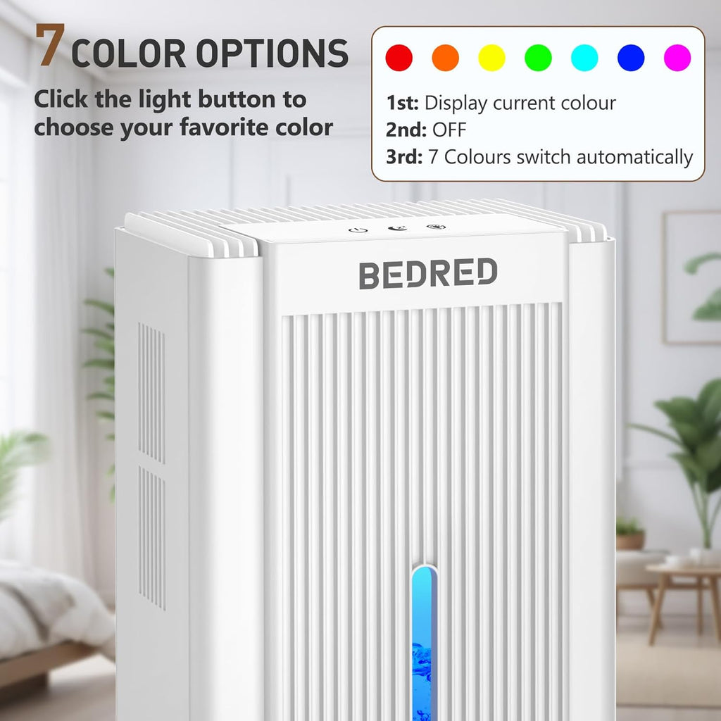 Dehumidifier, 95OZ Dehumidifier for Home 1000 Sq.Ft - Quiet with Auto Shut Off & Relaxing 7 Color Ambient Light