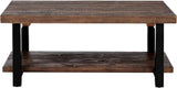 Pomona Living Room Collection - 42 Inch Rectangular Solid Wood Coffee Table with Storage Shelf & Metal Legs