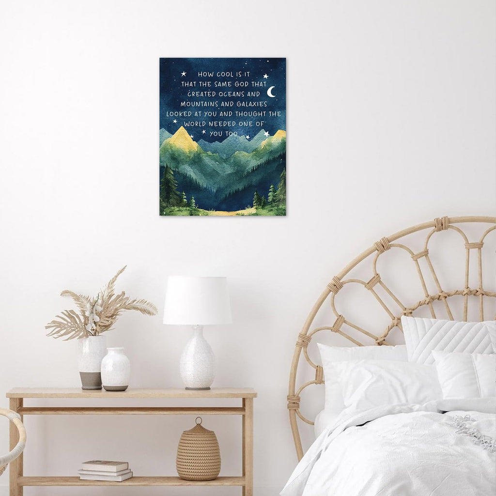 Mountain Forest Inspirational Wall Art Christian Positive Affirmations Framed Canvas Wall Art Moon Starry Night Blue