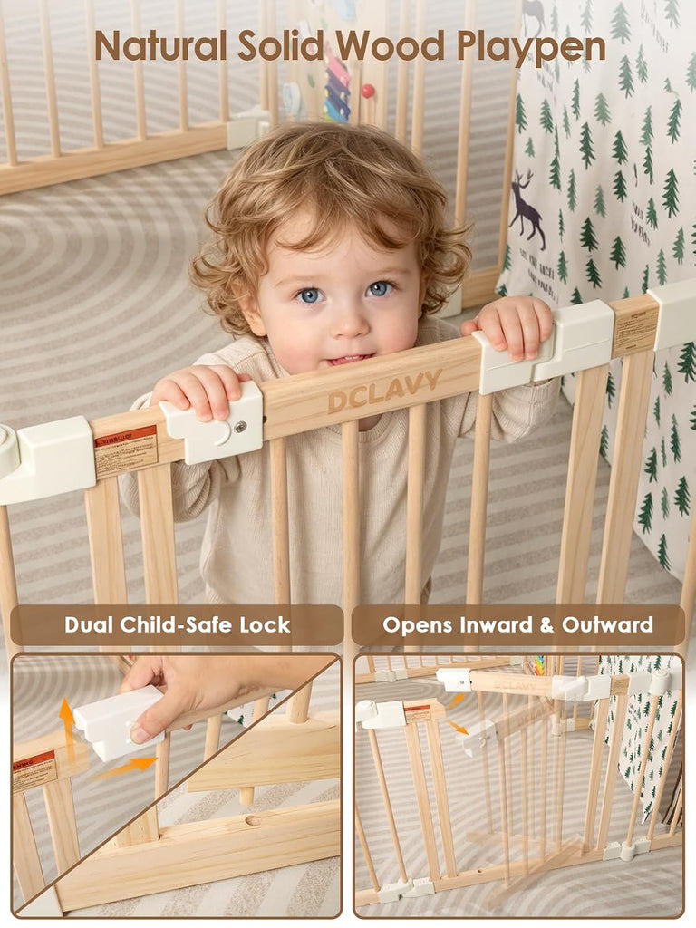 Large Wooden Baby Playpen with Locking Gate for Babies and Toddlers | Foldable Play Yard, Extra Large, Unique