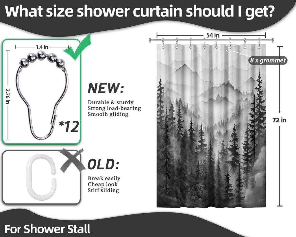 Black and White Stall Shower Curtain, 54X72 in Narrow Small, Forest