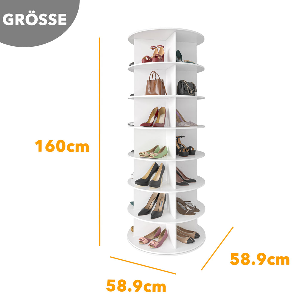 7 Tier Rotating Shoe Rack Tower, Spinning Shoe Display Lazy Susan, Revolving 360 Shoe Rack Storage Round Carousel