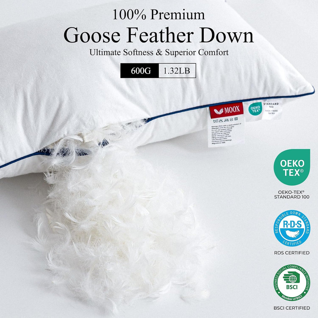 Down 12x20 Pillow Insert, 600g Goose Down & Feather Fill, Decorative Lumbar Throw Pillow Insert with Triple-Layer