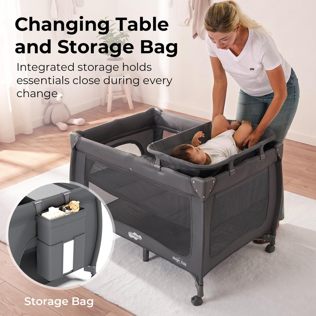 Play Yard with Bassinet, One-Step Setup Portable Baby Playpen