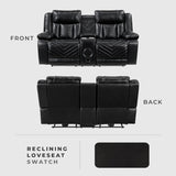 Lexicon Wall Hugger Power Double Reclining Loveseat with Console, Faux Leather Home Theater Seating with LED Lighting
