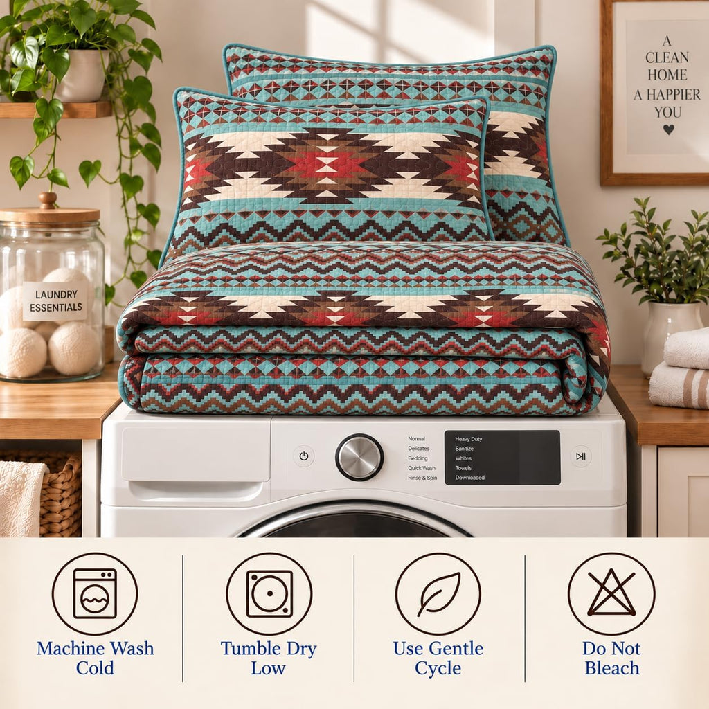 Rustic Southwestern Quilt Stitched Western Bedspread Bedding Set with Tribal Native American Patterns - Utah