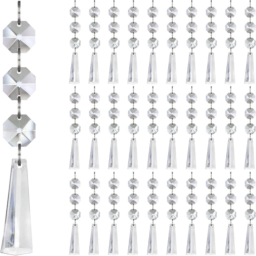 30pk Crystal Drop Ornaments Clear Plastic Hanging Crystals Decorations Centerpieces Chandeliers Garland
