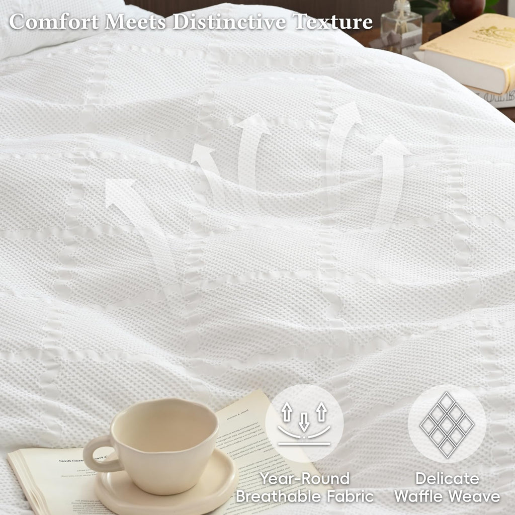Luxury Textured Waffle Weave Duvet Cover Set, White