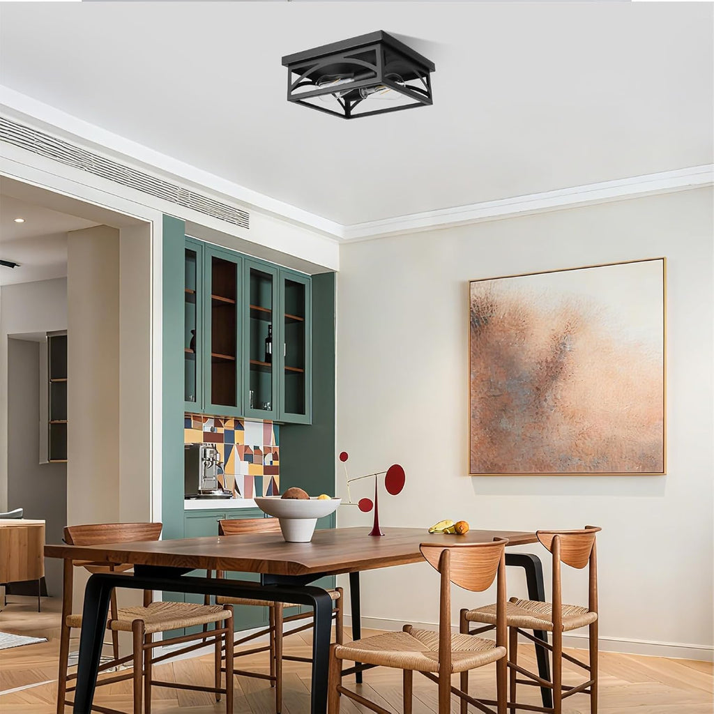 Black Square Flush Mount Ceiling Light, Farmhouse Ceiling Light Fixture for Hallway Porch Kitchen