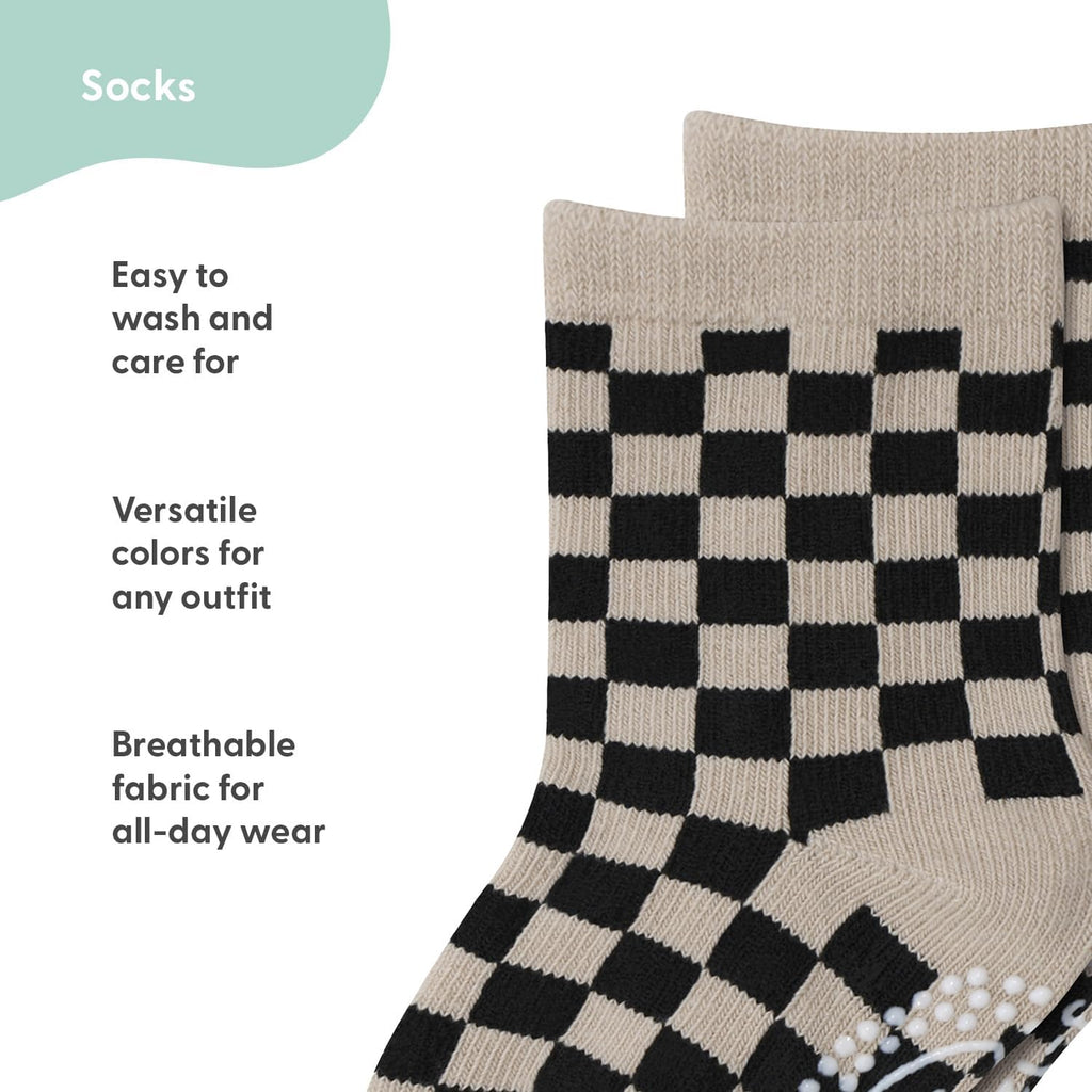 Organic Baby Boy Socks Set of Non-Slip Grip, Soft Cotton & Toddler Socks - Bold