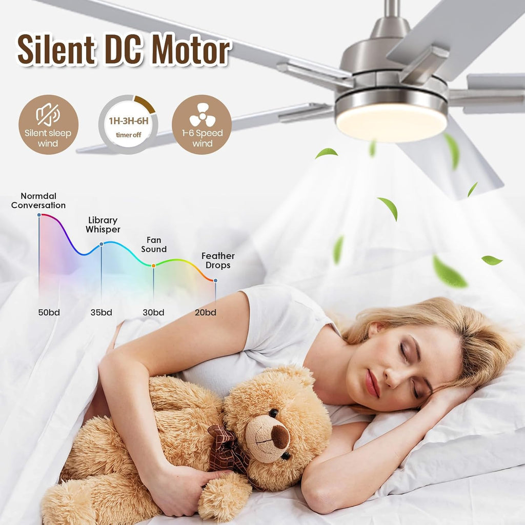 Ceiling Fans with Lights, 52 inch Brushed Nickel Ceiling Fans with Lights and Remote Control, Reversible, 3CCT
