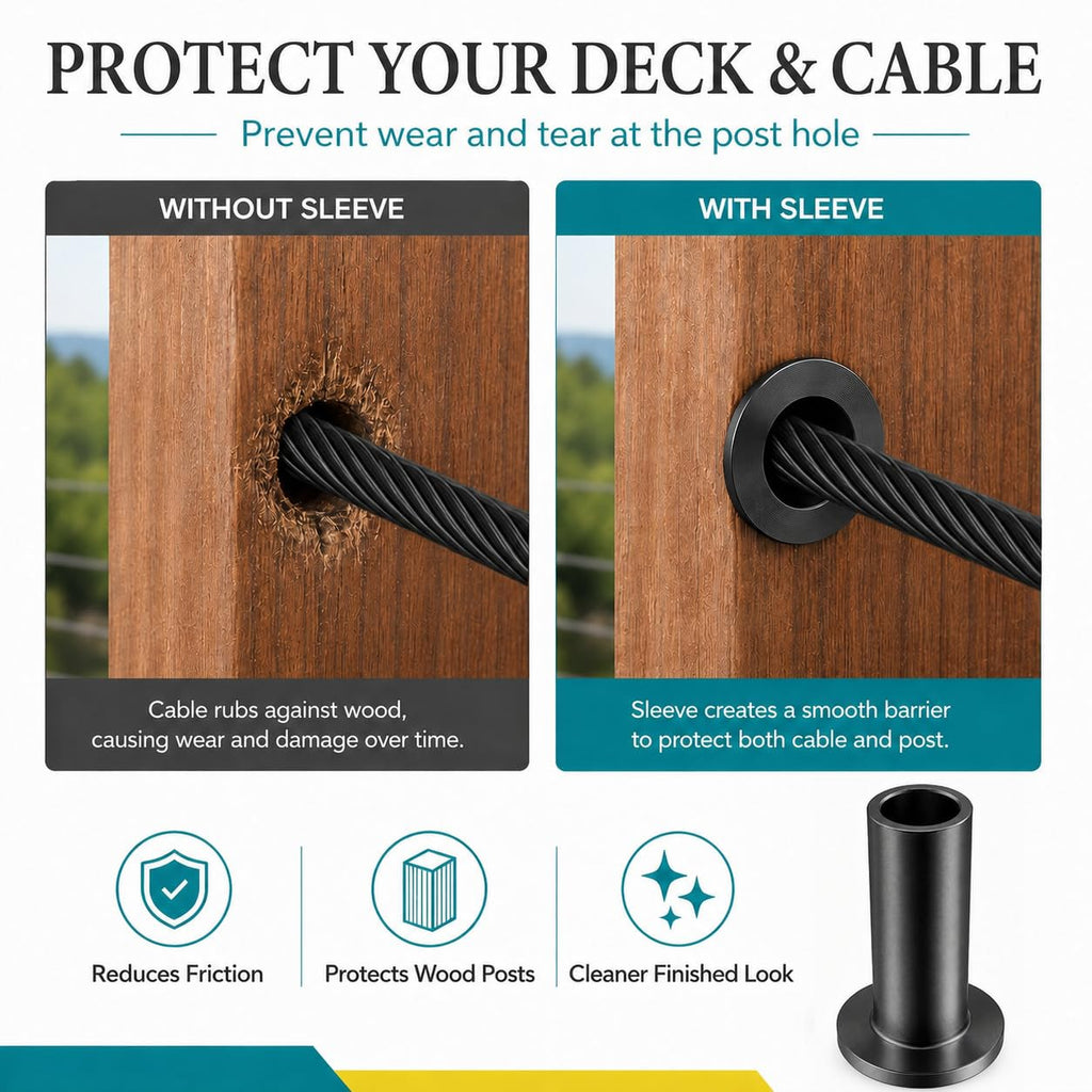 60 Pack Black PVD Cable Rail Sleeves for 1/8 Inch Deck Cable Railing, T316 Stainless Steel Wood/Composite Post Hole