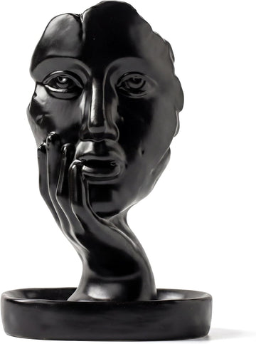 Black Woman Face Backflow Incense Burner Holder for Sticks Cones