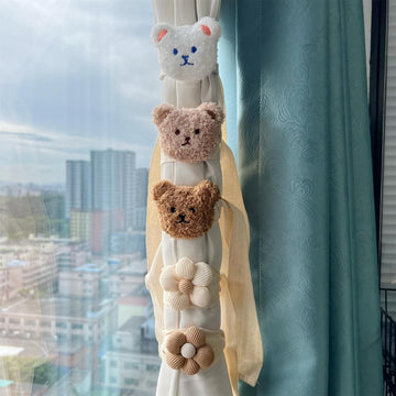 Curtain Tiebacks Flower Curtain Ties for Drapes, Cute Cartoon Bears Animal Curtain Ties, Indoor Outdoor Drapes - 2 Pack