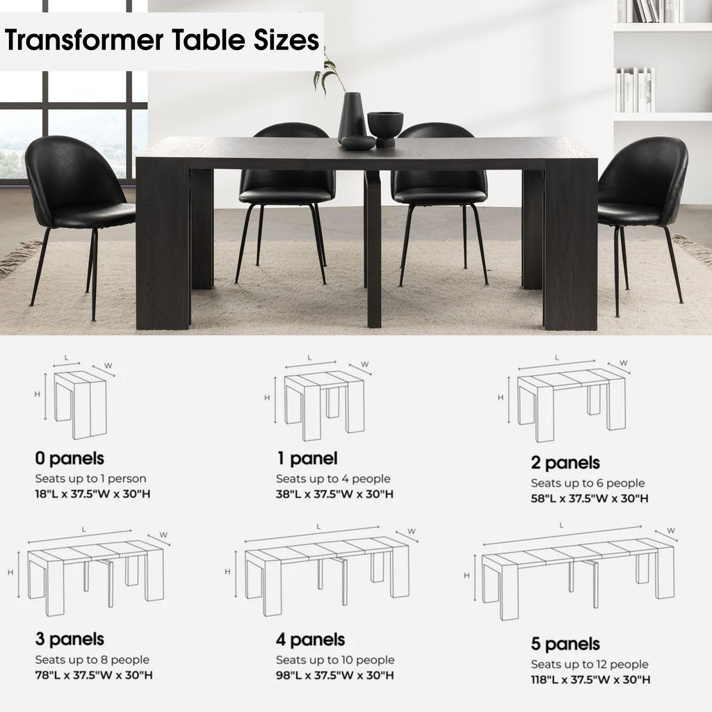 Solid Wood Extendable Dining Table, Black