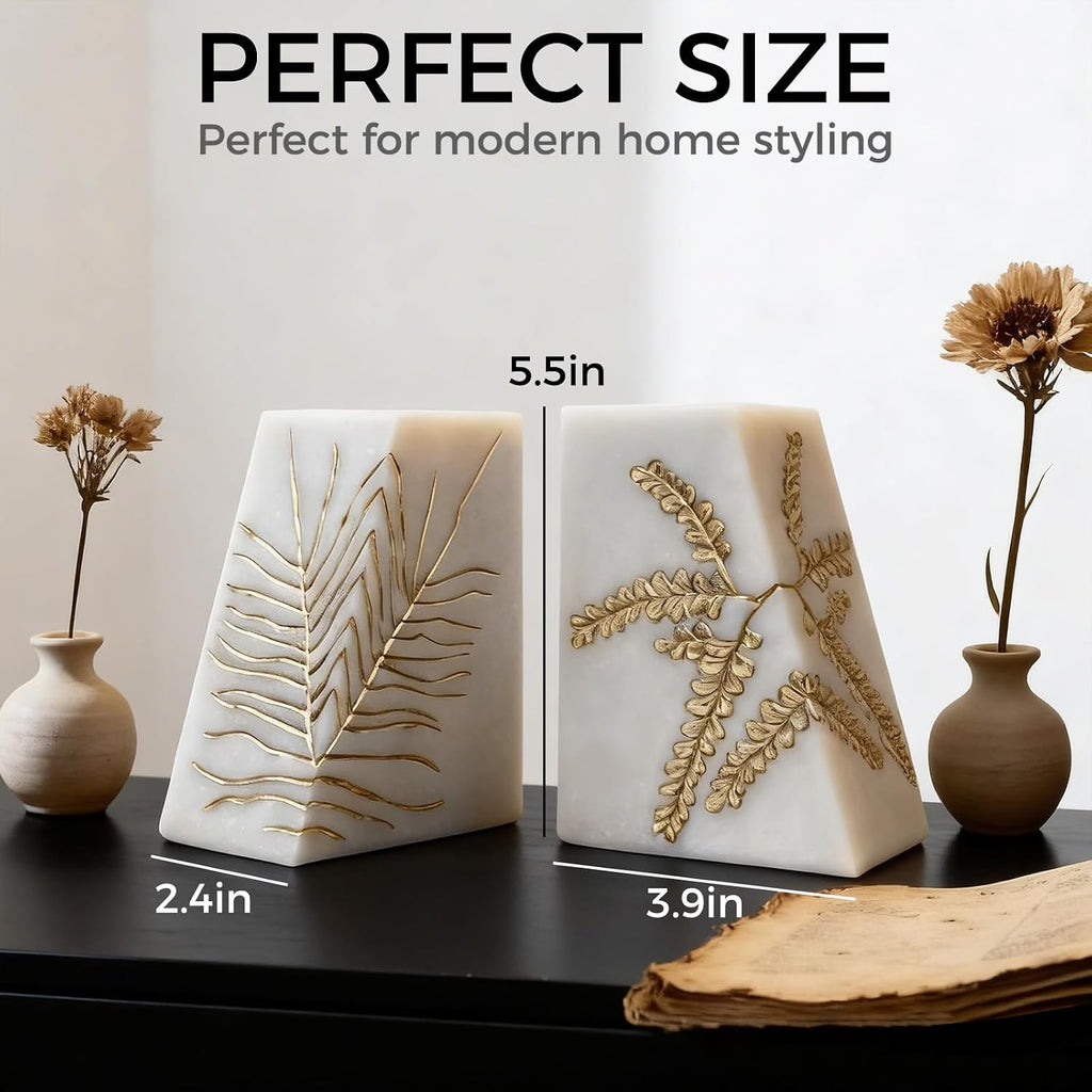 Heavy Duty Book Ends for Shelves, Decorative Book Ends for Heavy Books, Resin Modern Bookends with Marble Texture &