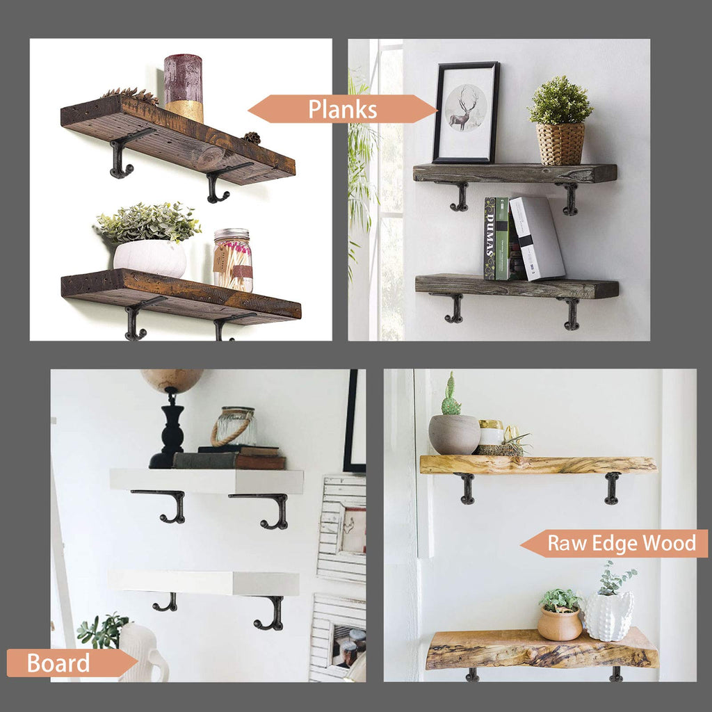 Floating Shelf Bracket 8 Inch, Cast Iron Shelf Brackets for Wall Shelving, Heavy Duty Shelf Bracket Supports