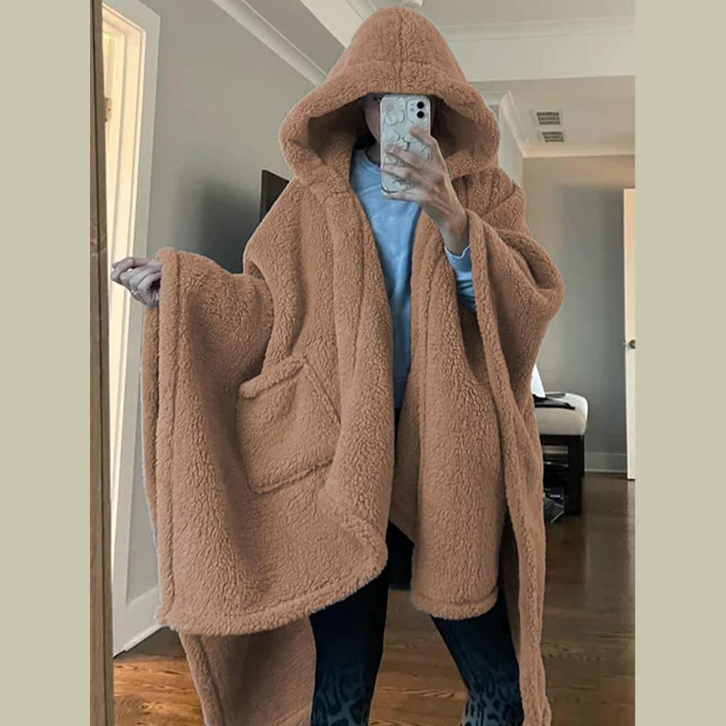 Wearable Blanket Sherpa Poncho Office Work Warm Cozy Shawl Blanket,Plush Cape Wrap for Adults