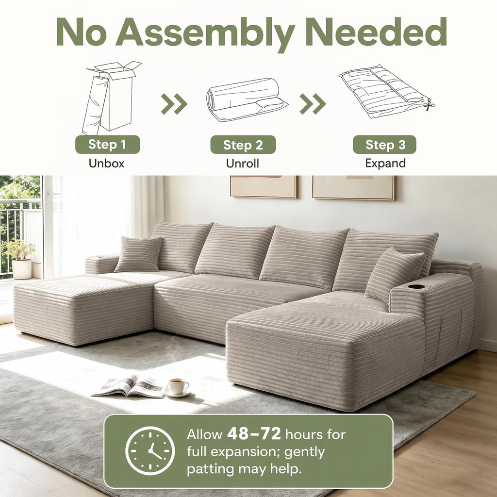 134" U Shaped Sectional Sofa with Double Chaise No Assembly Coffee
