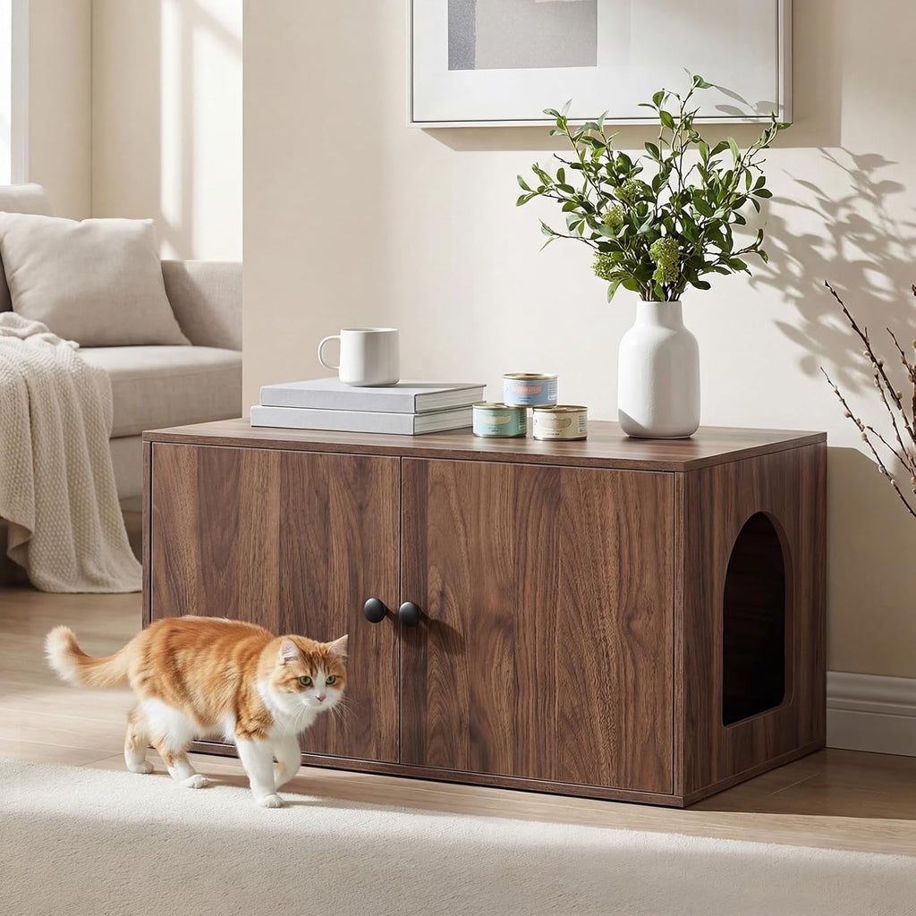 Cat Litter Box Enclosure, Hidden Litter Box Furniture with Side Entry, Litter Box Cabinet, Indoor Cat House, End Side