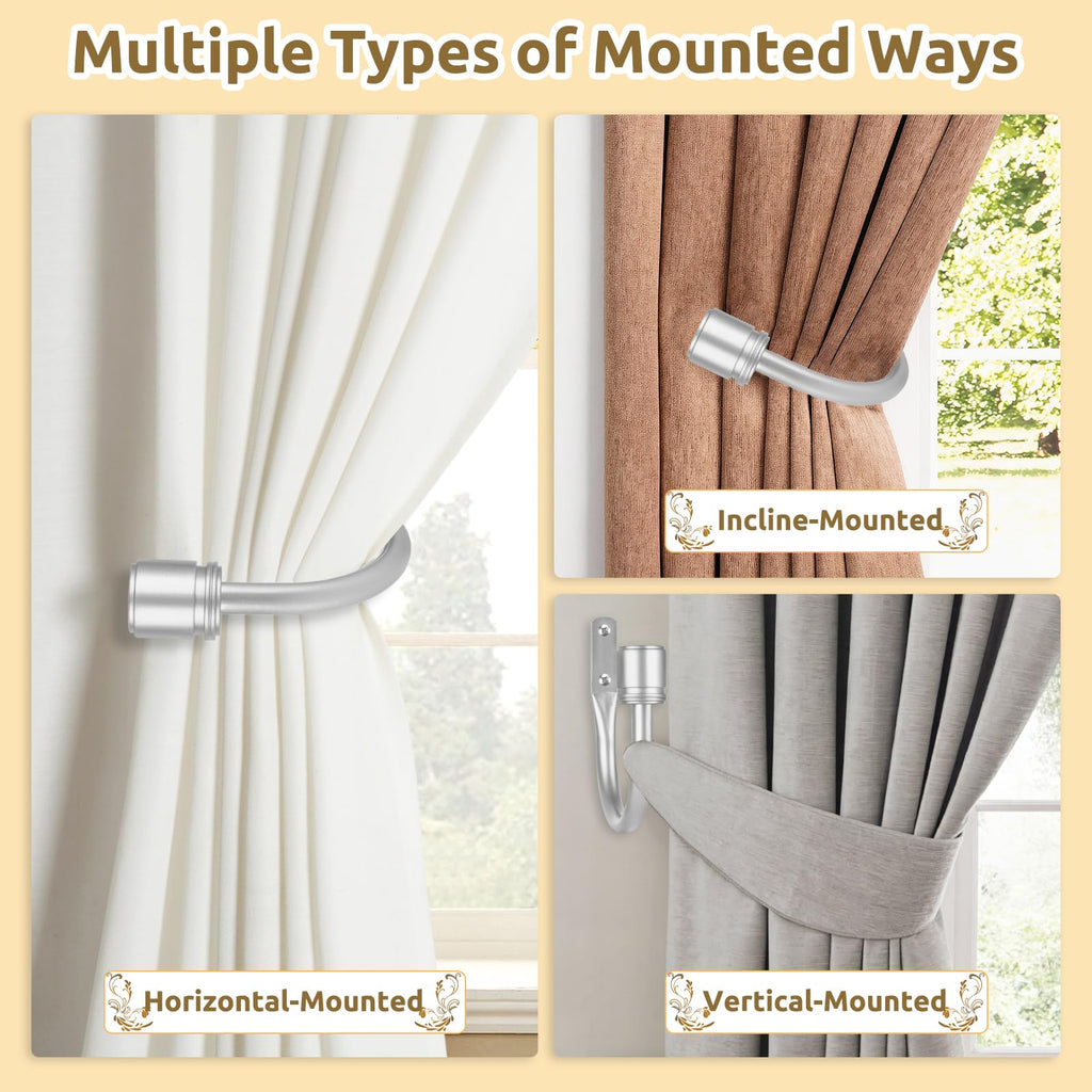 Curtain Holdbacks 2 Pack for Windows, Silver(1 Pair/2 Pack), Small
