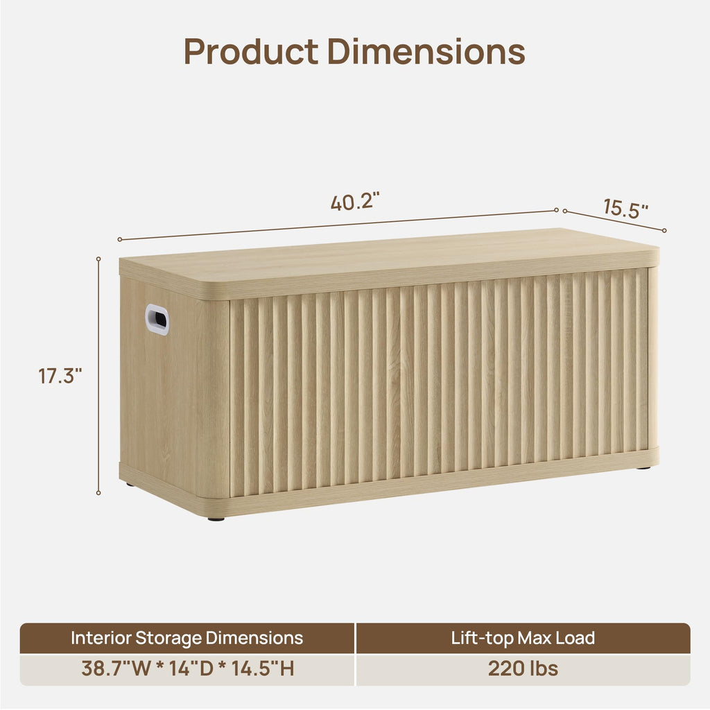 Storage Bench 40.2" Wide Shoe Bench with Lift Top Large Wooden Storage Chest Trunk Modern Blanket Chest with 2 Safety