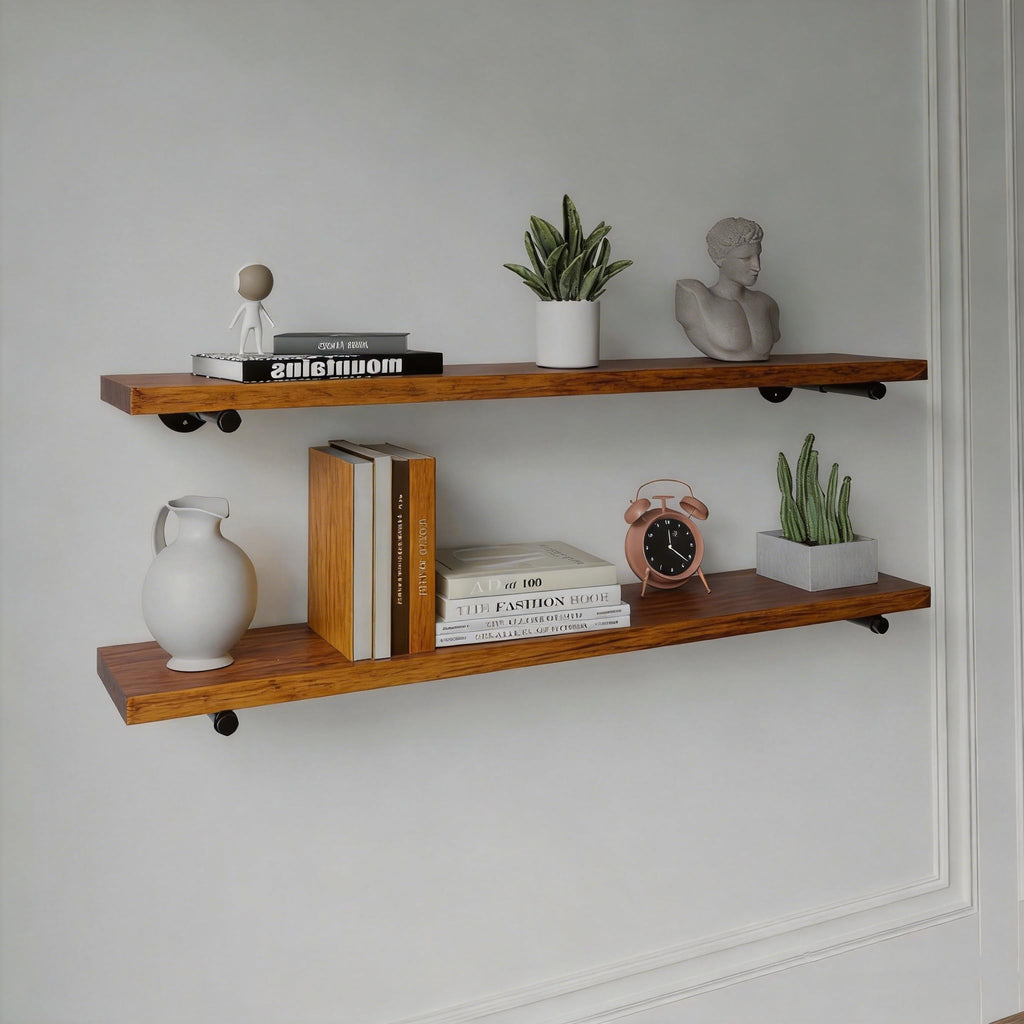 36 inch Industrial Pipe Floating Shelves, Rustic Wood Wall Shelf