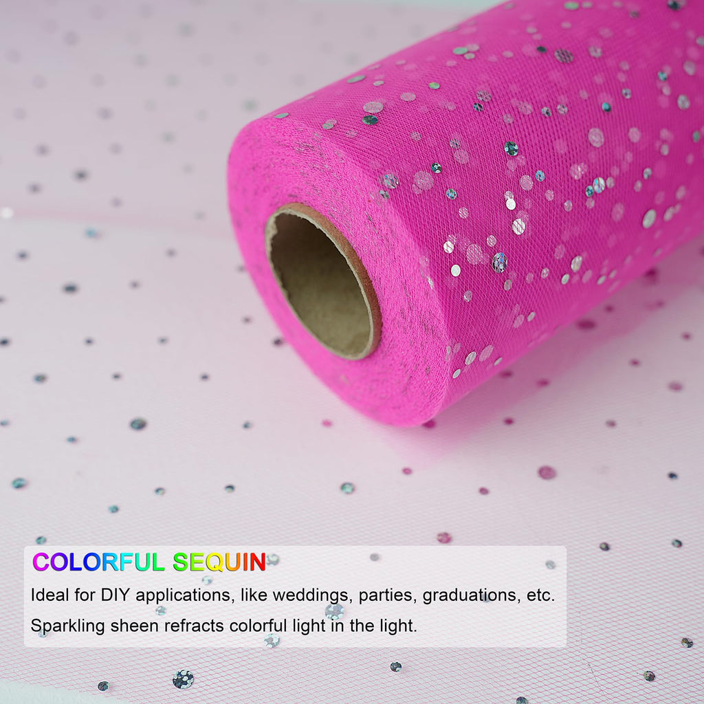 Glitter Tulle Rolls, 6" by 50 Yards Tulle Fabric Rolls(Dark Pink)