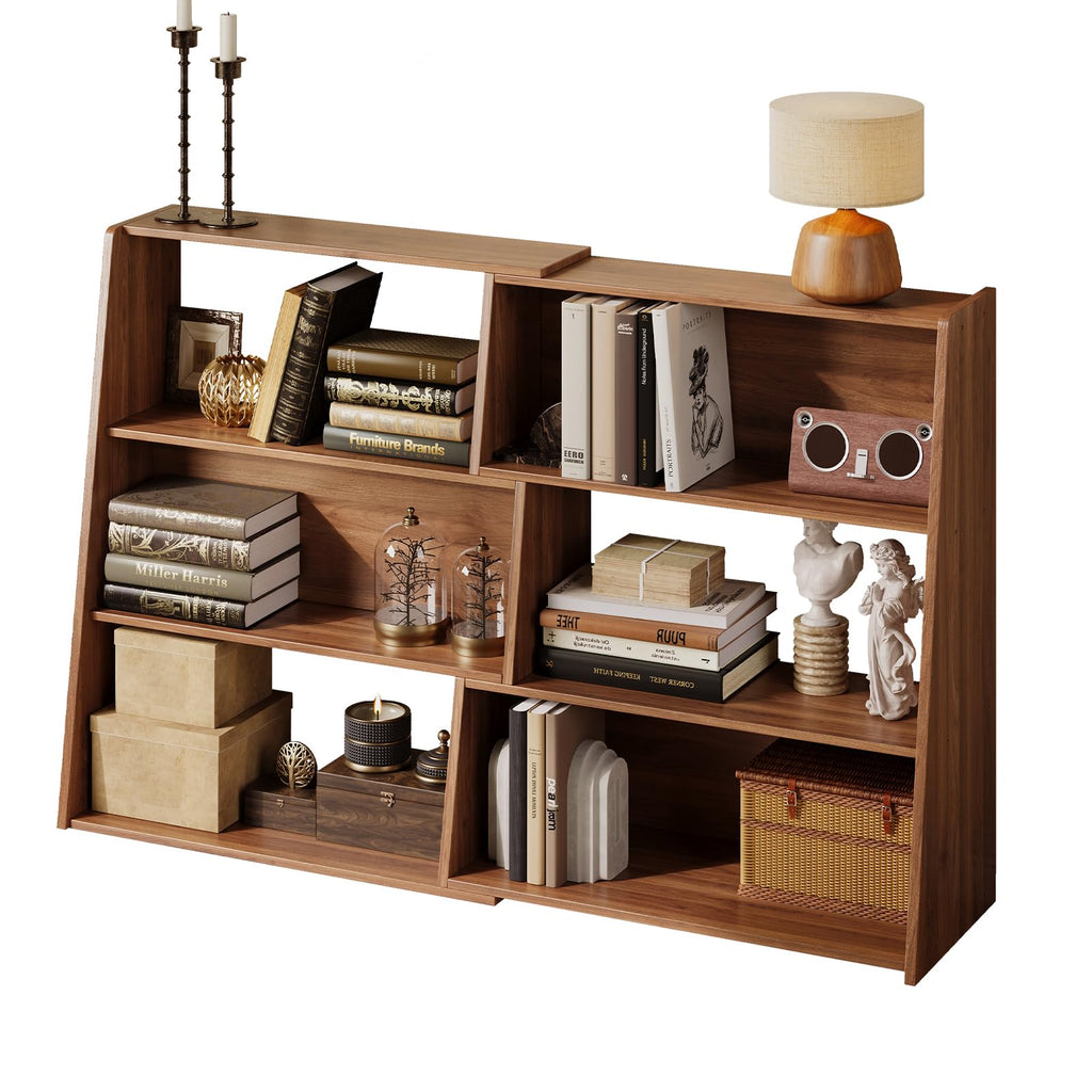 Extendable Bookshelf, Adjustable Low Bookcase, Walnut