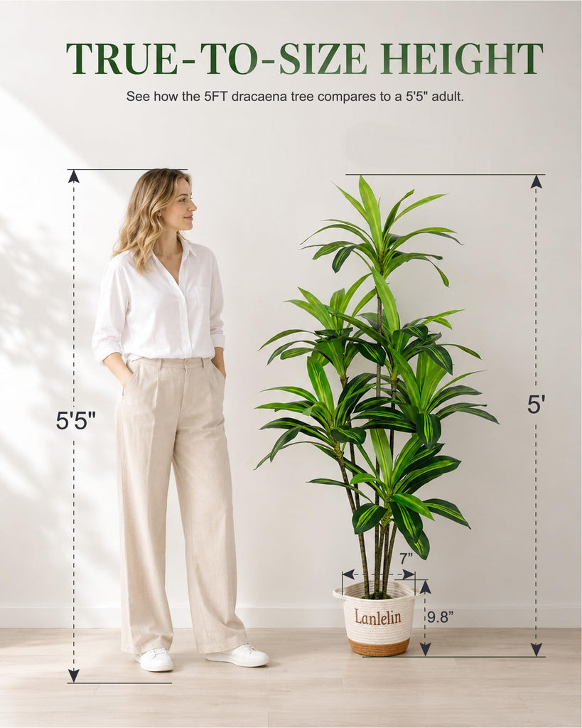 5FT Artificial Dracaena Plant, Tall Fake Plant for Indoors