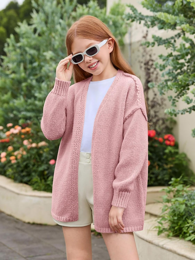 Girls Oversized Cardigan Sweaters Kids Open Front Sweater