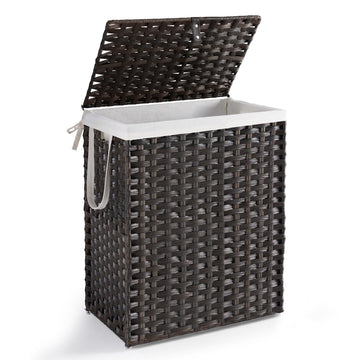 Laundry Basket with Lid, 90L Wicker Laundry Hampers, Chestnut Brown