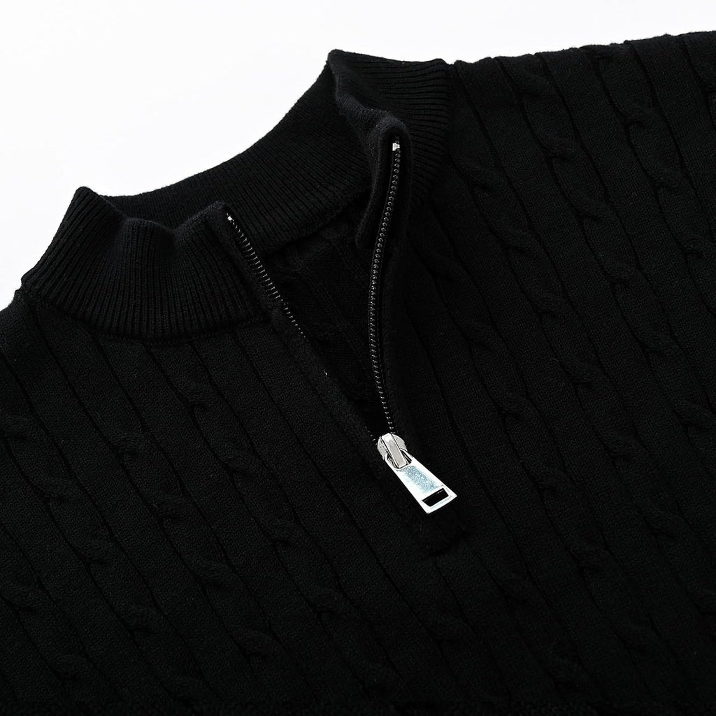Toddler Boys Girls Quarter-Zip Sweater Cable Knit Pullover Long Sleeve Kids Fall Winter Knitwear Top
