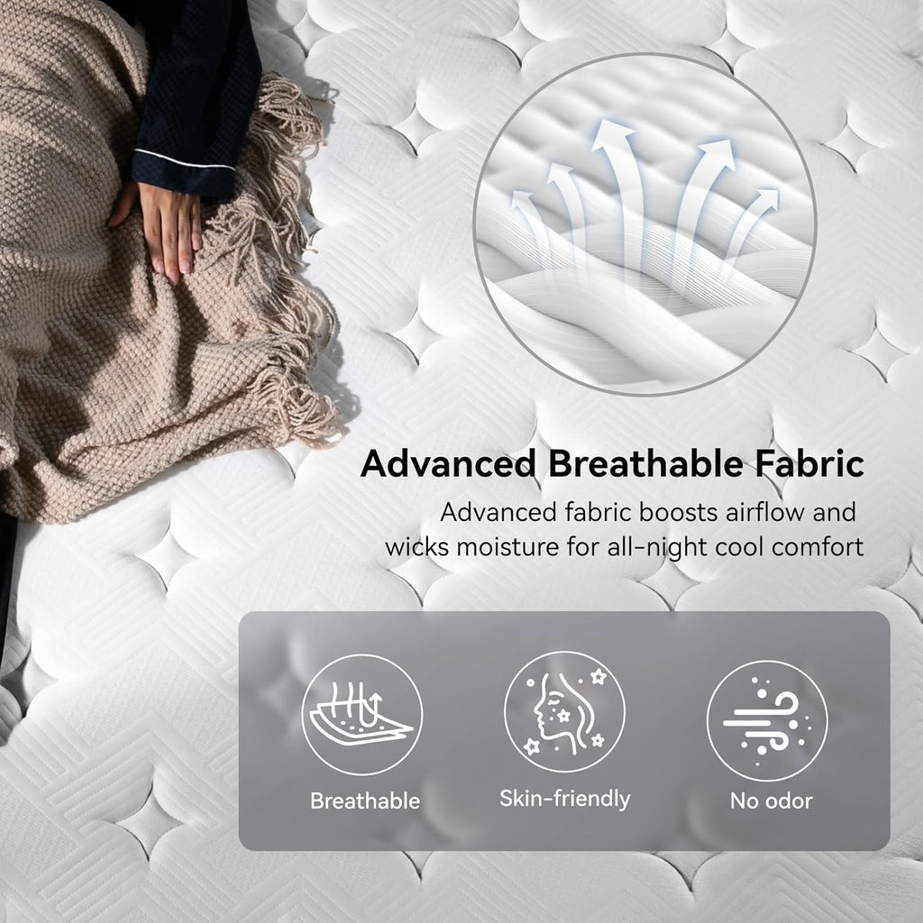 King Size Mattress, 12 Inch Hybrid King Mattress in a Box, Memory Foam Individual Pocket Springs, Medium Firm