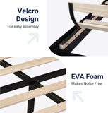 Full Platform Bed Frame with Velvet Upholstered Headboard and Wooden Slats Support
